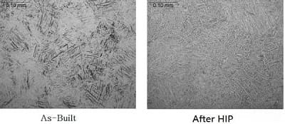 Comparison of metallographic photographs of Ti-6Al-4V titanium alloy before and after thermal equilibrium experience of metal parts formed by laser SLM