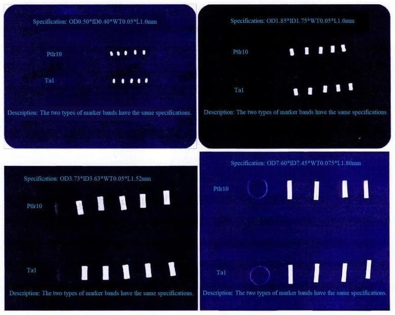 The imaging efficiency of Ta marker band and Pt10Ir marker band